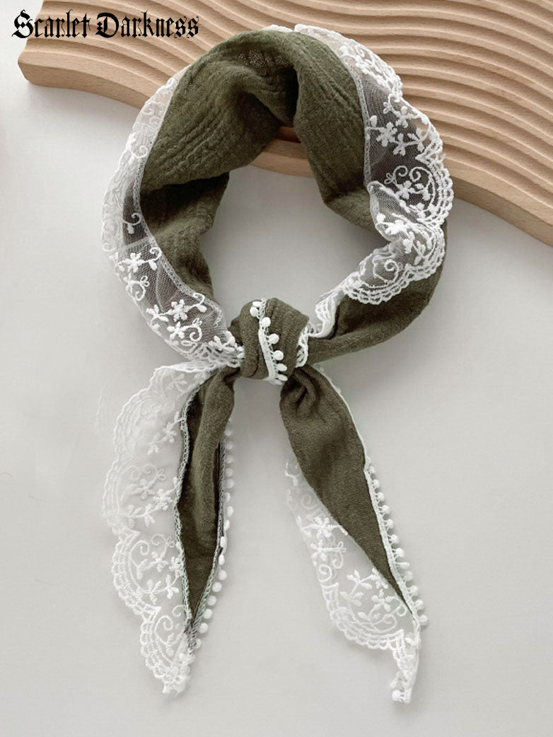 Scarlet Darkness Cottagecore Cotton Scarf Turban Green
