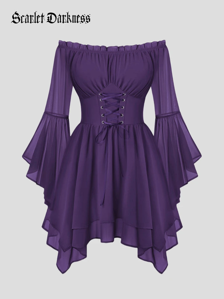 purple renaissance dress with corset Purple Dress, CottageGoth Dress, Button Down, Renaissance Dress, Duster Jacket, Flowing Sleeve, A Line, D8733, LotusTraders, Made to Order One Size Pu