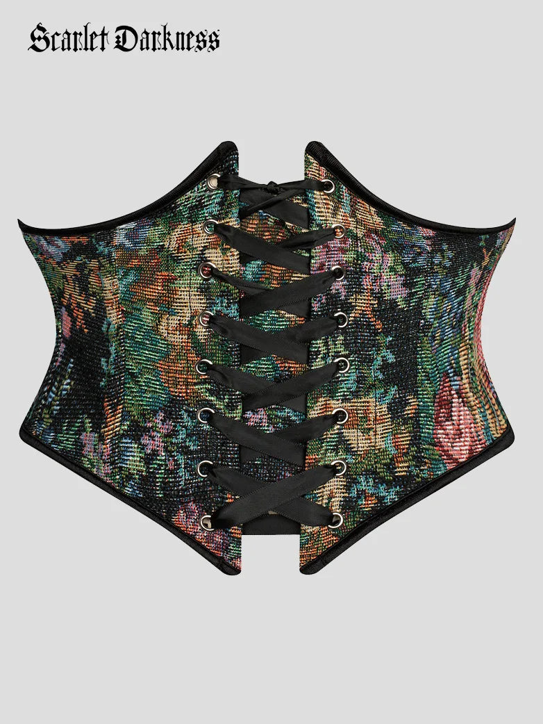 Abbigliamento Medievale Vintage Corsetto Rinascimentale SCARLET DARKNESS - Stampa Floreale Vintage Nero Corsetto Elegante Per Feste A Tema - 8