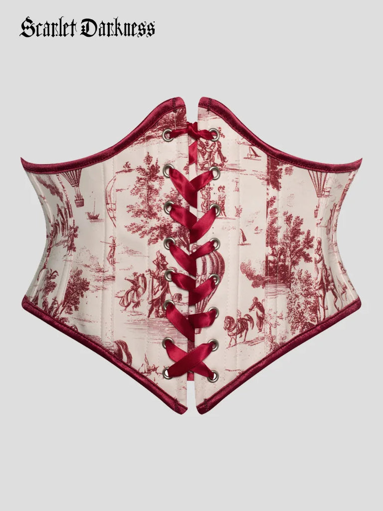 Scarlet Darkness Renaissance Floral Corset Belt with Bones for Waist Cincher Red