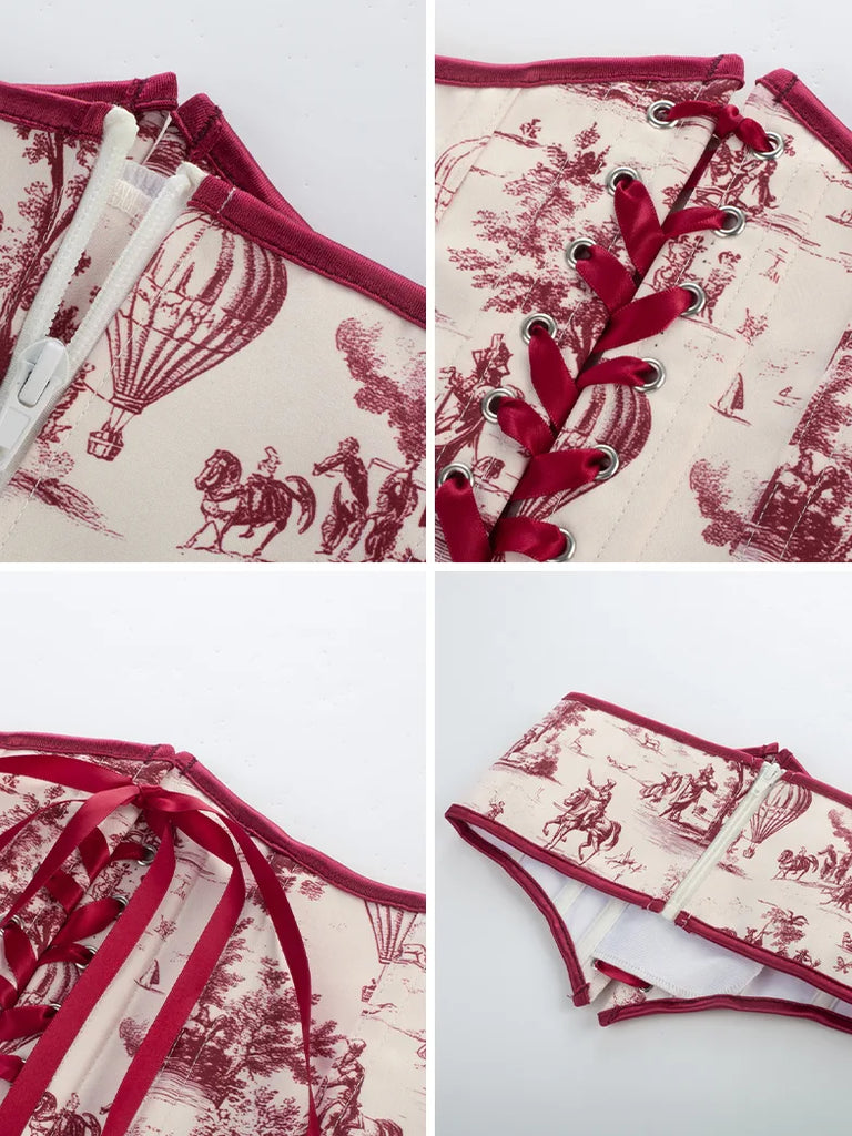 Scarlet Darkness Renaissance Floral Corset Belt with Bones for Waist Cincher