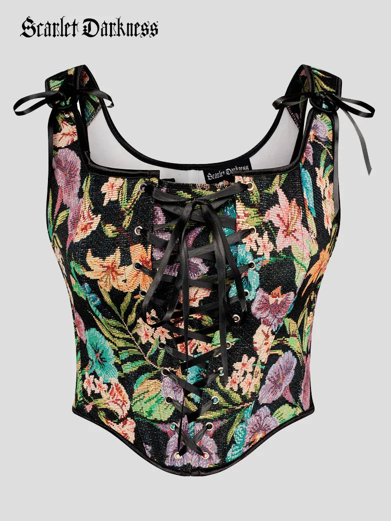 SCARLET DARKNESS Renaissance korset voor dames, U-hals, corsage met vetersluiting, Cottagecore korset, top, donkerbruin, 40 SCARLET DARKNESS Renaissance korset voor dames, U-hals, corsage met vetersluiting, Cottagecore korset, top, donkerbruin, 40