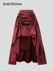Scarlet Darkness Gothic Chameleon High-Low Drawstring Skirt Wine
