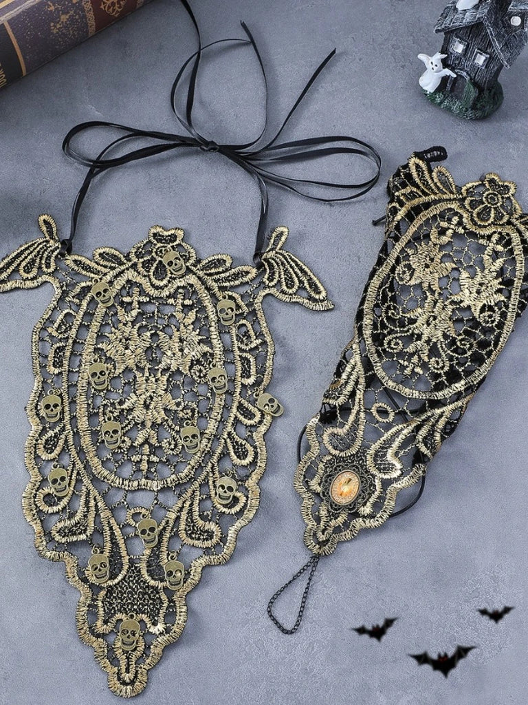 Scarlet Darkness Scarlet Darkness Fingerless Lace-up High-elastic Gloves Golden