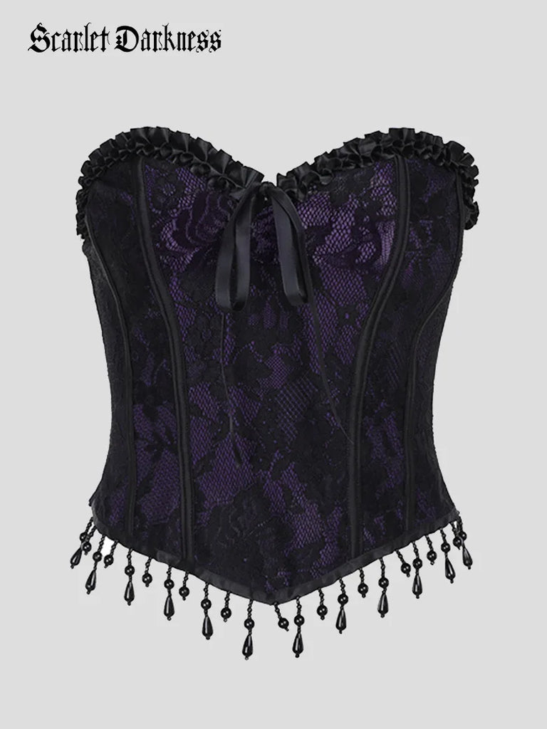 Punk Sweetheart Collar Lace Dark Jacquard Tube Top SCARLET DARKNESS