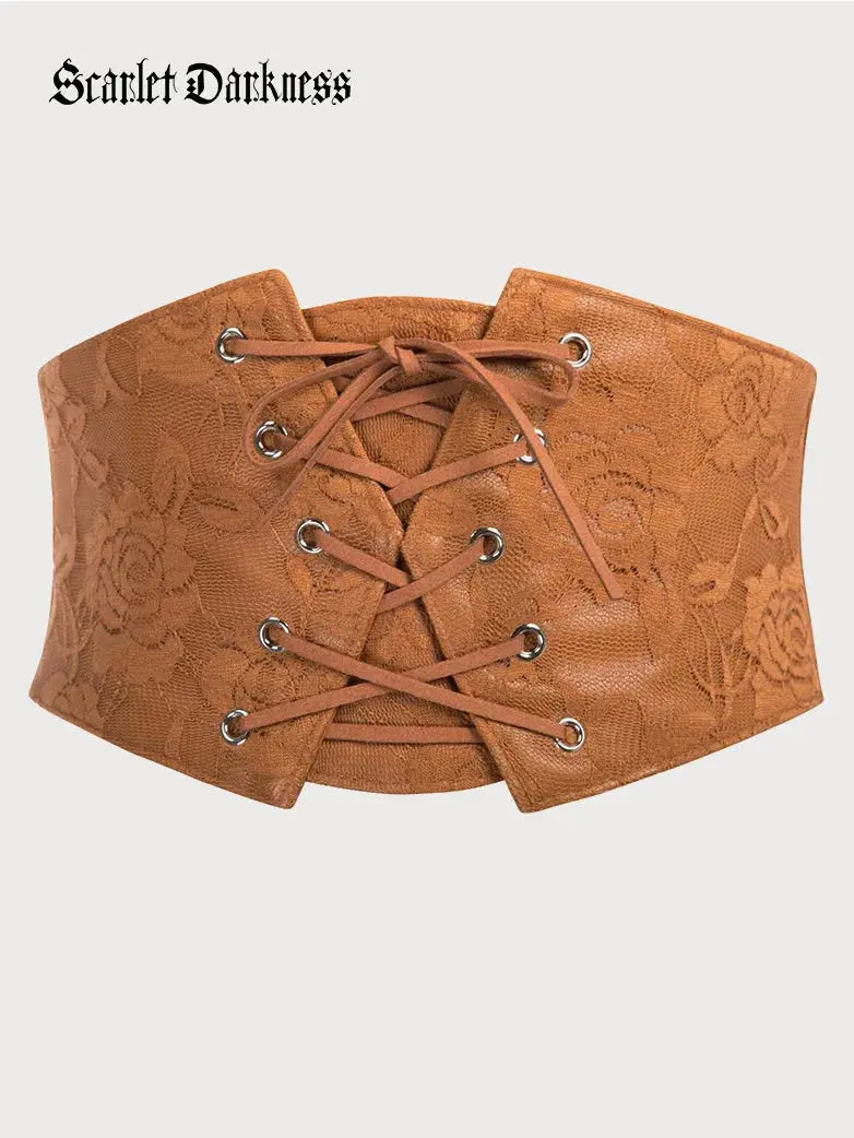?Women Brown Scarlet Darkness Women Wide Belt Elastic Waist Belt Corset Belts Scarlet Darkness Renaissance Corset Belt Lace-up Tied Waspie  main image 4