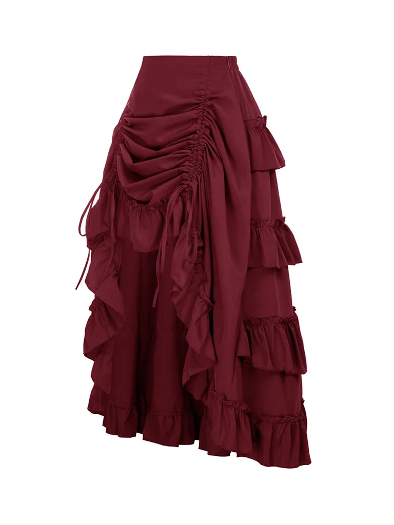 Scarlet Darkness Women High-Low Skirts Adjustable Ruffle Cake Maxi Skirt