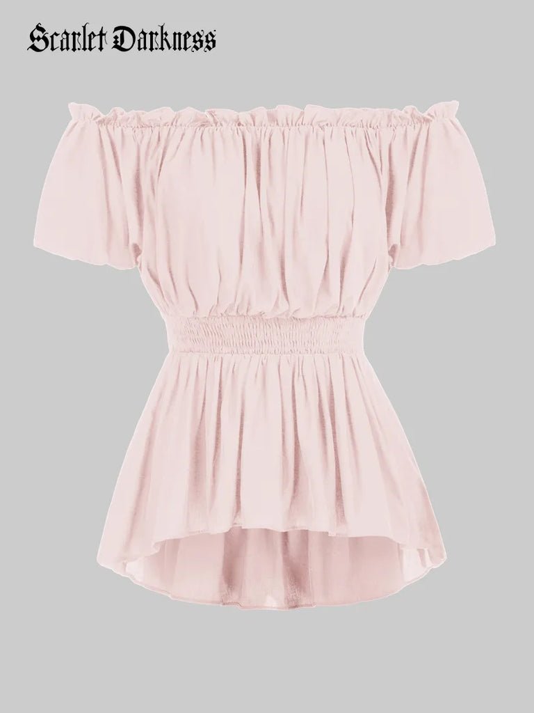 Scarlet Darkness Renaissance Off the Shoulder Comfy Cotton Pirate Tops Light pink