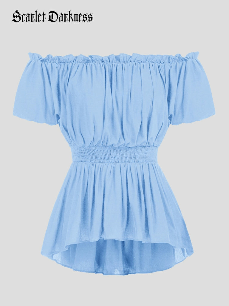 Scarlet Darkness Renaissance Off the Shoulder Comfy Cotton Pirate Tops Blue