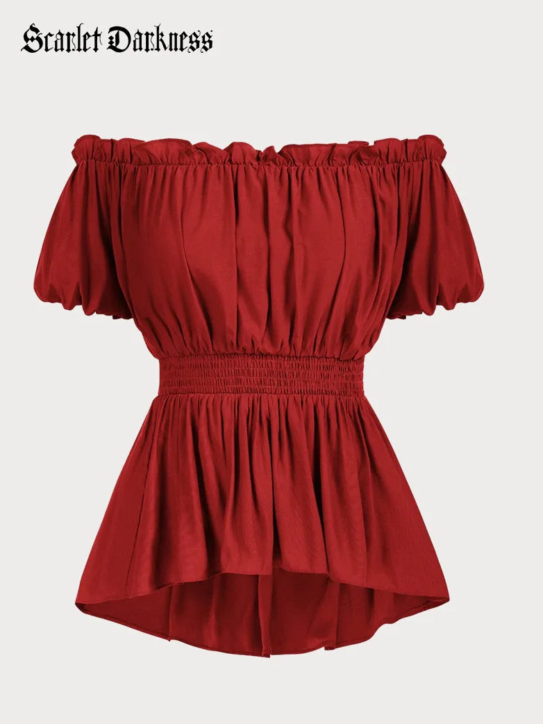 SCARLET DARKNESS Renaissance-blouse voor dames, lange mouwen, met kant, schoudervrij, top, gesmokte taille, bovendeel, zwart, XL SCARLET DARKNESS Renaissance-blouse voor dames, lange mouwen, met kant, schoudervrij, top, gesmokte taille, bovendeel, zwart, XL