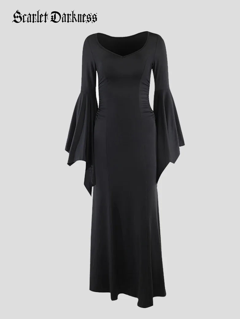 Morticia Addams Gothic Bat Sleeve Maxi Bodycon Dress Morticia Addams Gothic Bat Sleeve Maxi Bodycon Dress