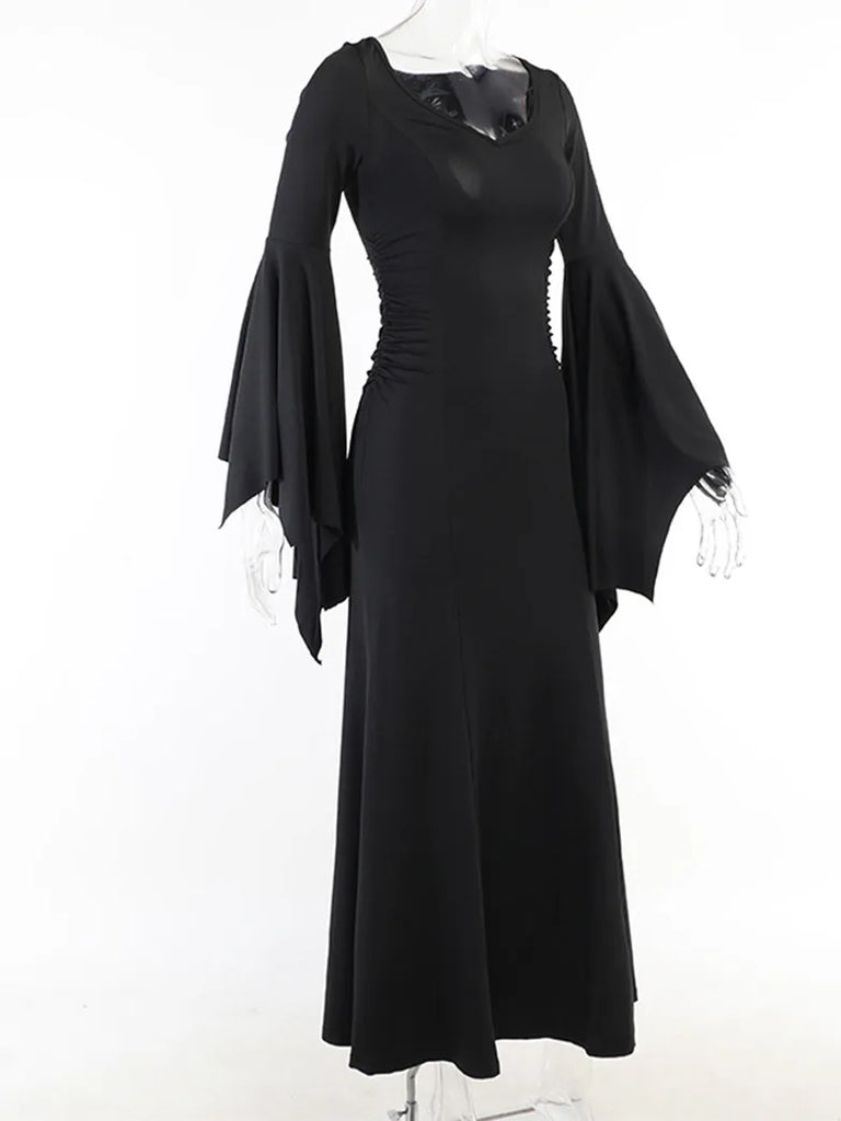 Scarlet Darkness Morticia Addams Gothic Bat Sleeve Maxi Bodycon Dress