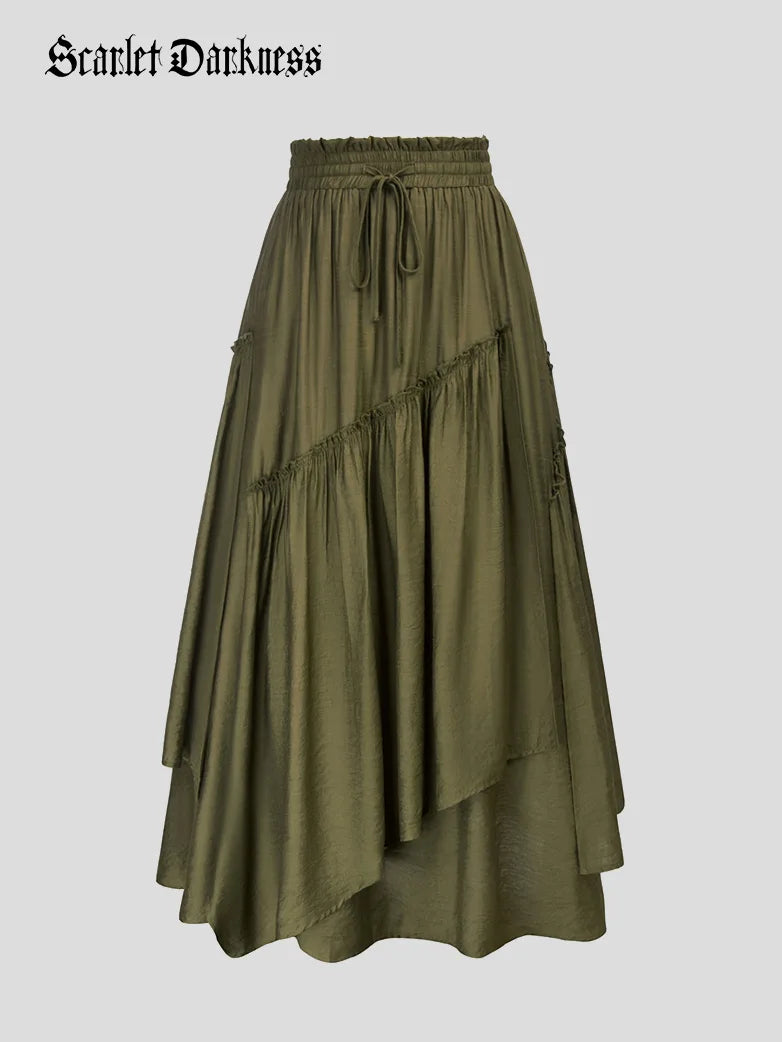 Scarlet Darkness Overlay Decorated Drawstring Waist Scarlet Darkness Overlay Decorated Drawstring Waist