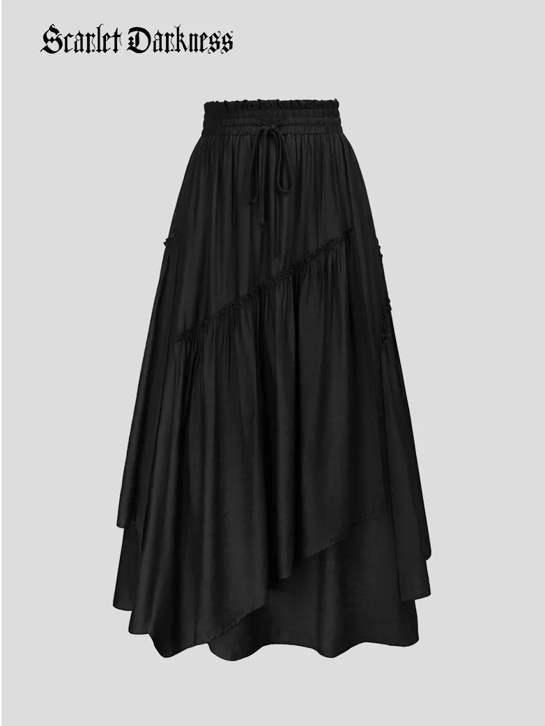 Scarlet Darkness Overlay Drawstring Waist Irregular Hem Scarlet Darkness Overlay Drawstring Waist Irregular Hem