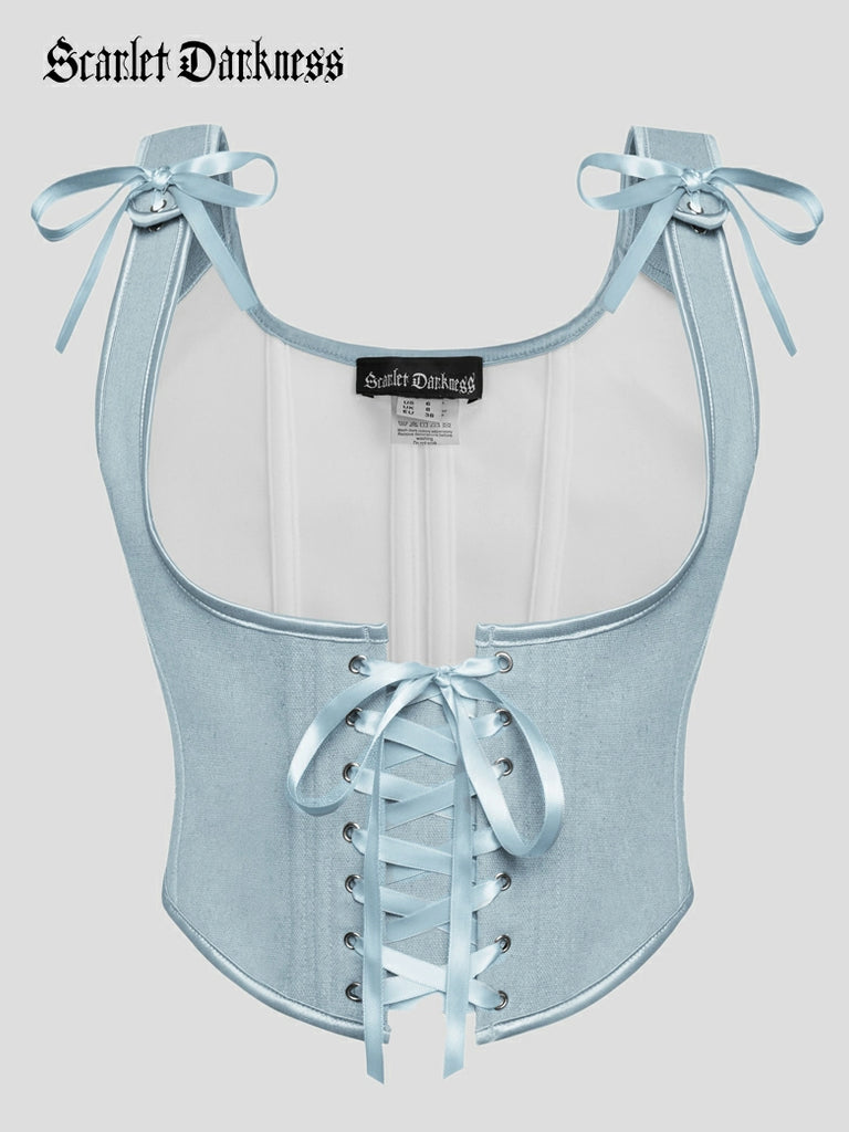 Scarlet Darkness Women Under Bust Corset Vest with 11 Bones Blue