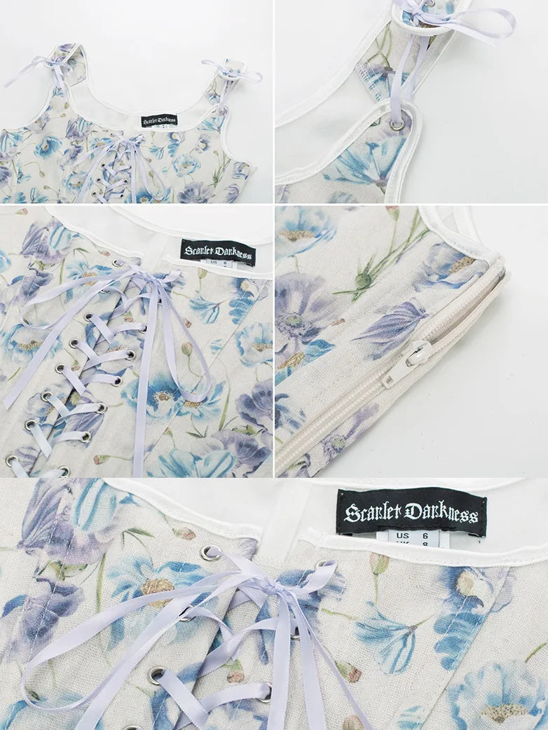 Corsetto Rinascimentale Donna SCARLET DARKNESS - Top Con Lacci E Stampa Floreale - Foto 9