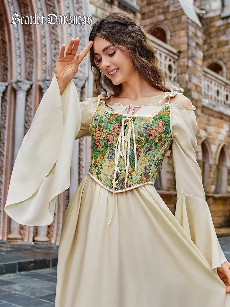SCARLET DARKNESS Korset Dames Bloemen Renaissance met Veters, Bustier Vintage Bloem Multicolor Zwart 40 SCARLET DARKNESS Korset Dames Bloemen Renaissance met Veters, Bustier Vintage Bloem Multicolor Zwart 40