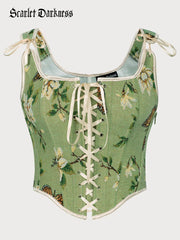 Scarlet Darkness Renaissance Corset Lace-up U-Back 10 Bones Vest Light green