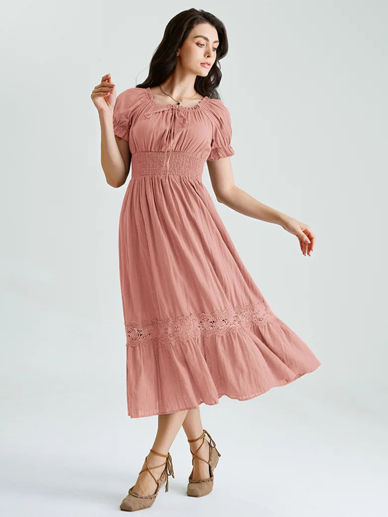 Women's Off Shoulder Floral Dress – Puff Sleeve Renaissance Summer Dress With Square Neck
