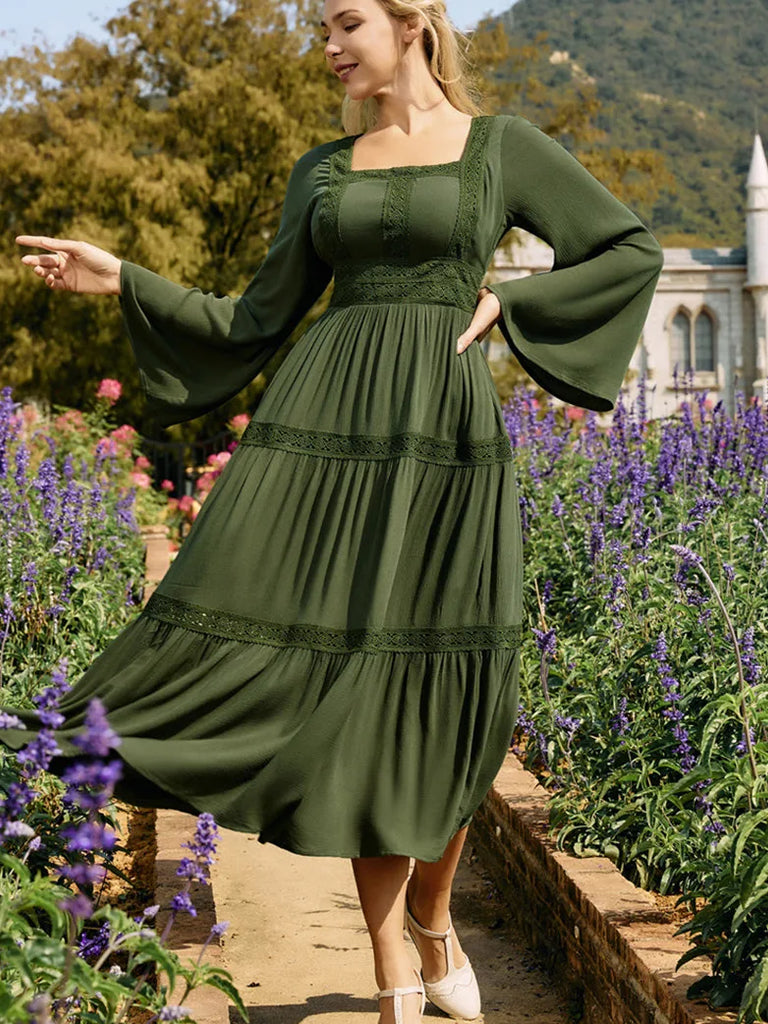 SCARLET DARKNESS Boho maxi-jurk voor dames, vrije tijd, strand, 3/4 mouwen, V-hals, renaissance-jurk met zakken, zwart, XL SCARLET DARKNESS Boho maxi-jurk voor dames, vrije tijd, strand, 3/4 mouwen, V-hals, renaissance-jurk met zakken, zwart, XL