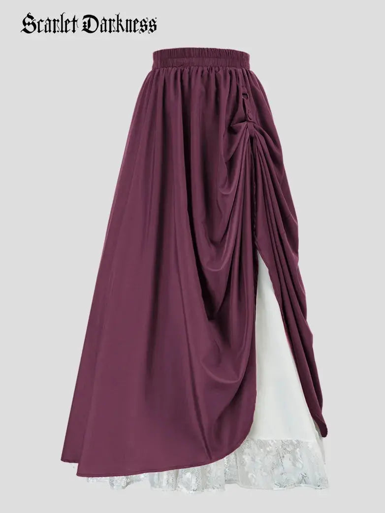 Jupe Longue Médiévale à Taille élastique - Dentelle, Double Couche, Style Renaissance Ou Halloween