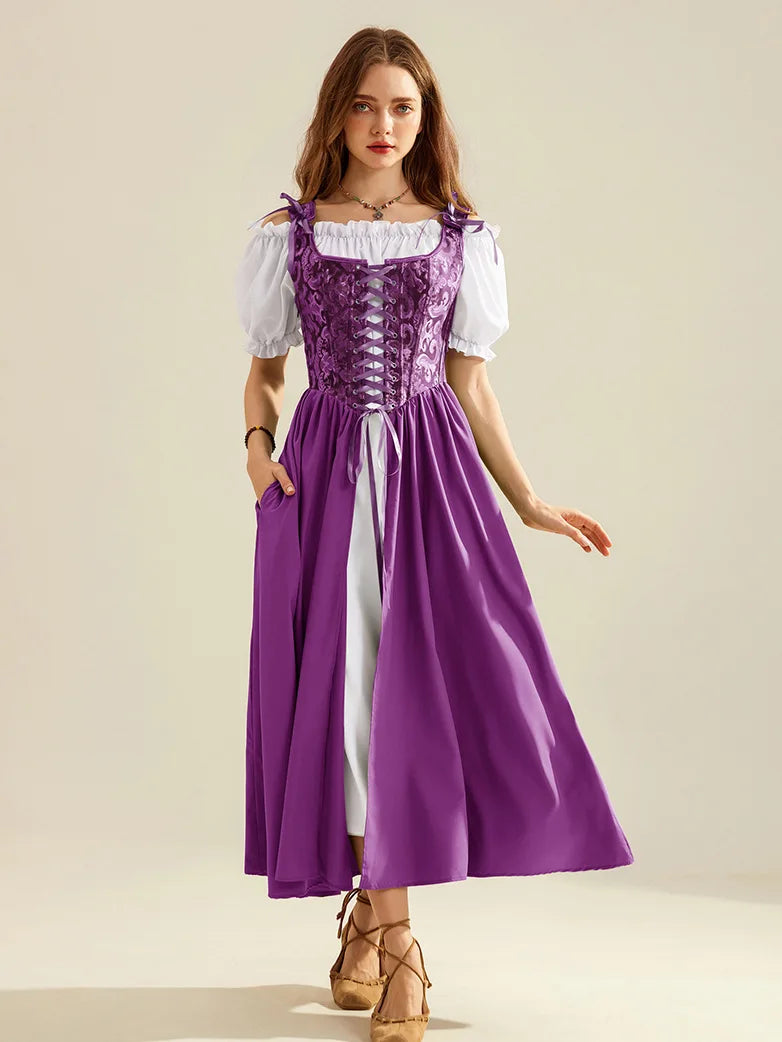 Scarlet Darkness Renaissance Off Shoulder Dress+Boned Pocket Overdress