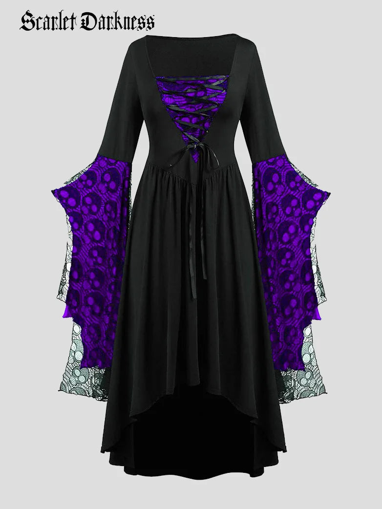Scarlet Darkness S-3XL Gothic Halloween Bat Sleeve Irregular Dress Scarlet Darkness S-3XL Gothic Halloween Bat Sleeve Irregular Dress
