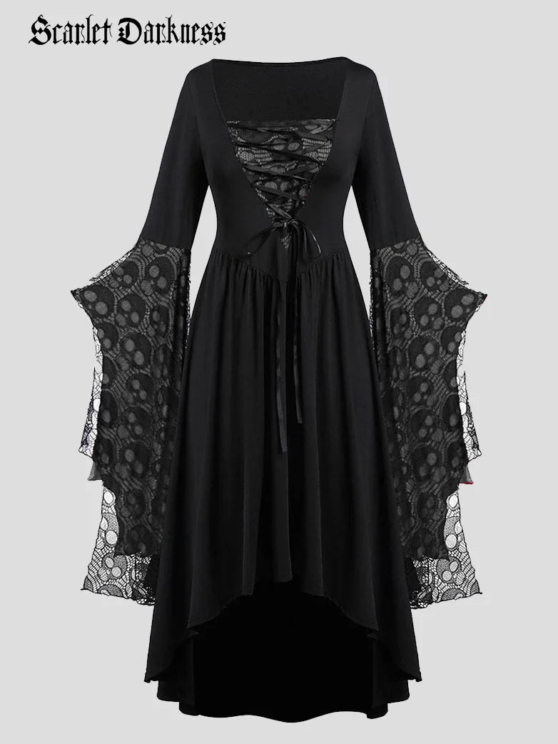 Scarlet Darkness S-3XL Gothic Halloween Bat Sleeve Irregular Dress Scarlet Darkness S-3XL Gothic Halloween Bat Sleeve Irregular Dress