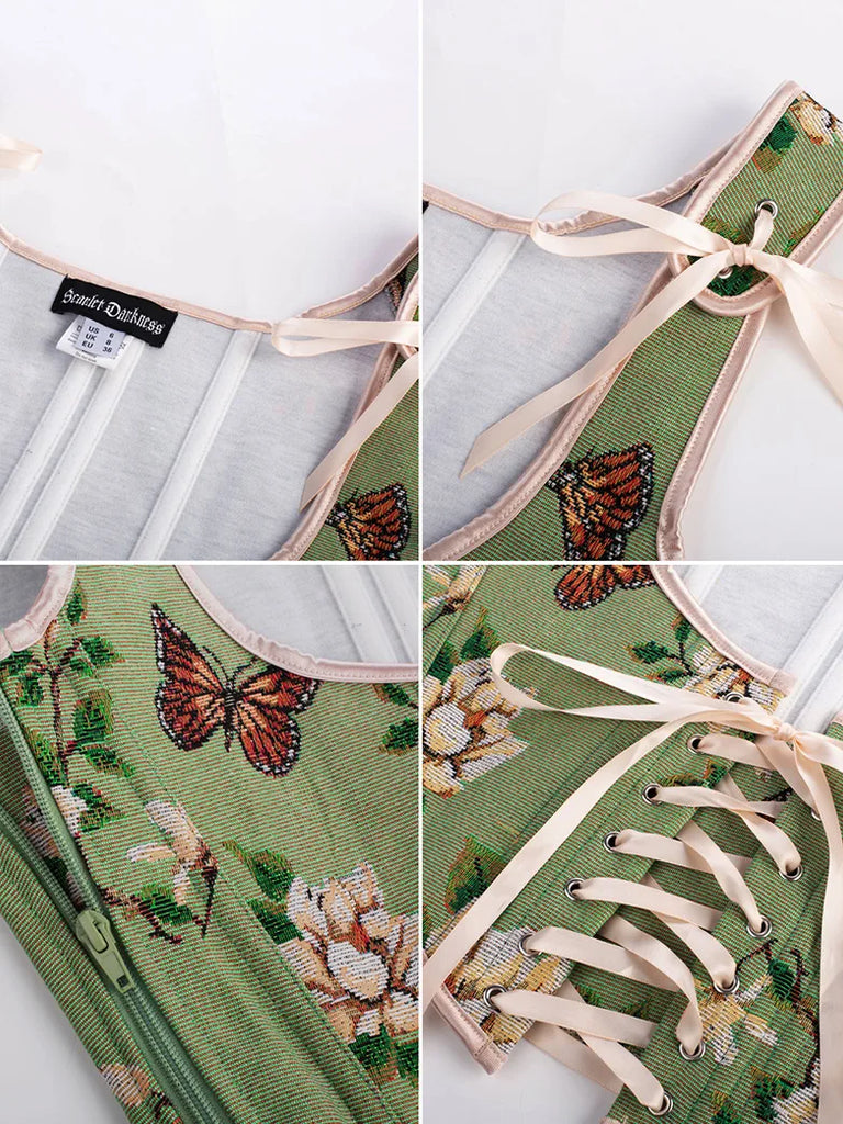 Scarlet Darkness Flower Under Bust Bustier Corset with 11 Bones