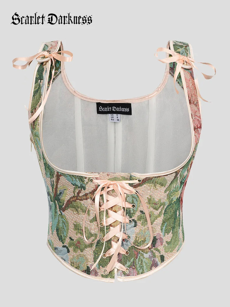 Scarlet Darkness Flower Under Bust Bustier Corset with 11 Bones Light green