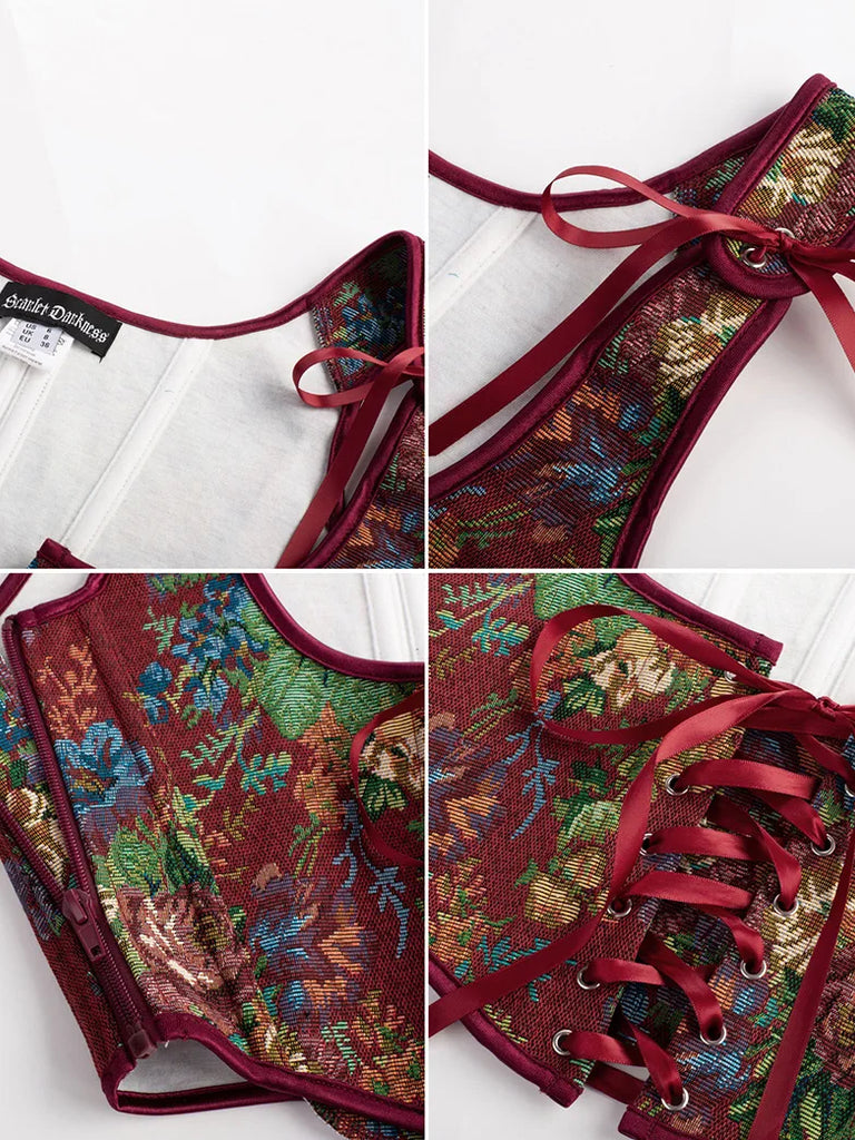 Scarlet Darkness Flower Under Bust Bustier Corset with 11 Bones