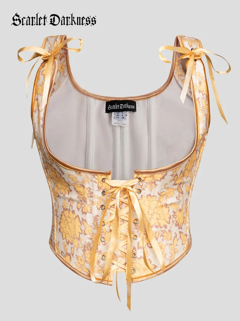 Scarlet Darkness Under Bust Bustier Waist Corset with 11 Bones Yellow