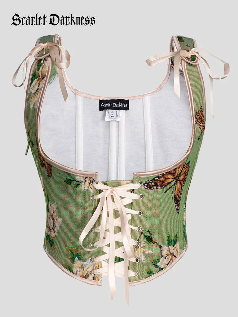 Scarlet Darkness Flower Under Bust Bustier Corset with 11 Bones Green