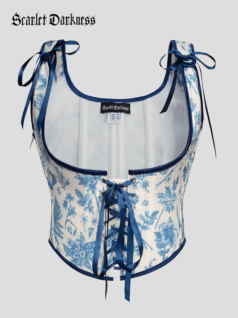 Scarlet Darkness Under Bust Bustier Waist Corset with 11 Bones Blue