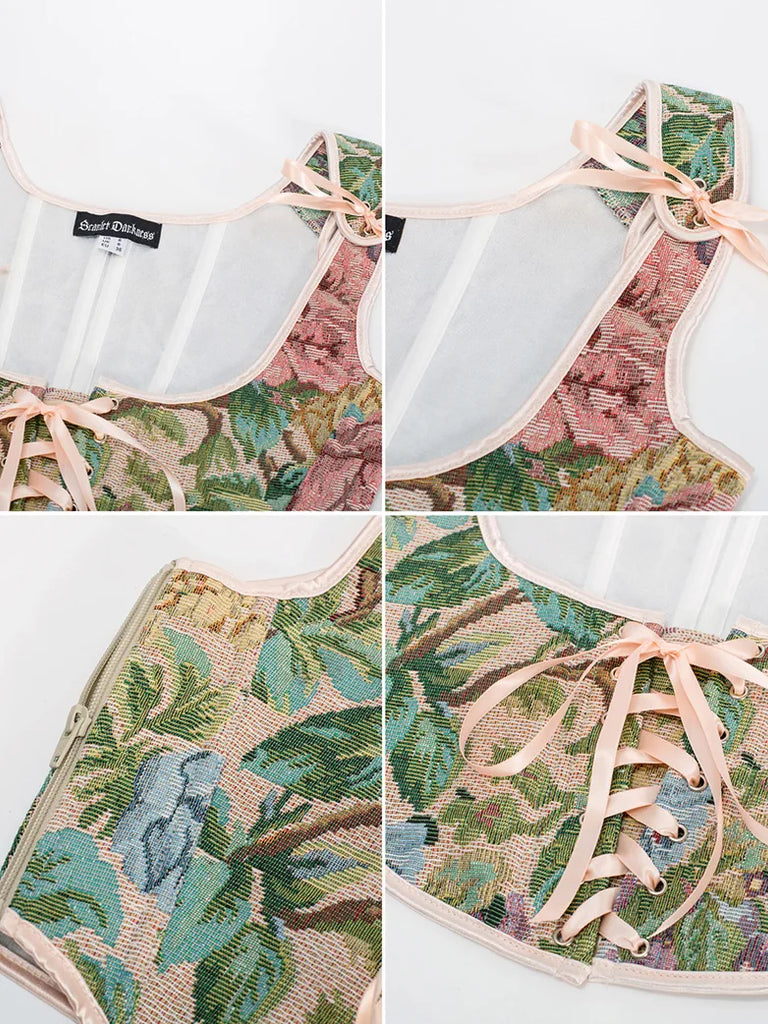 Scarlet Darkness Flower Under Bust Bustier Corset with 11 Bones