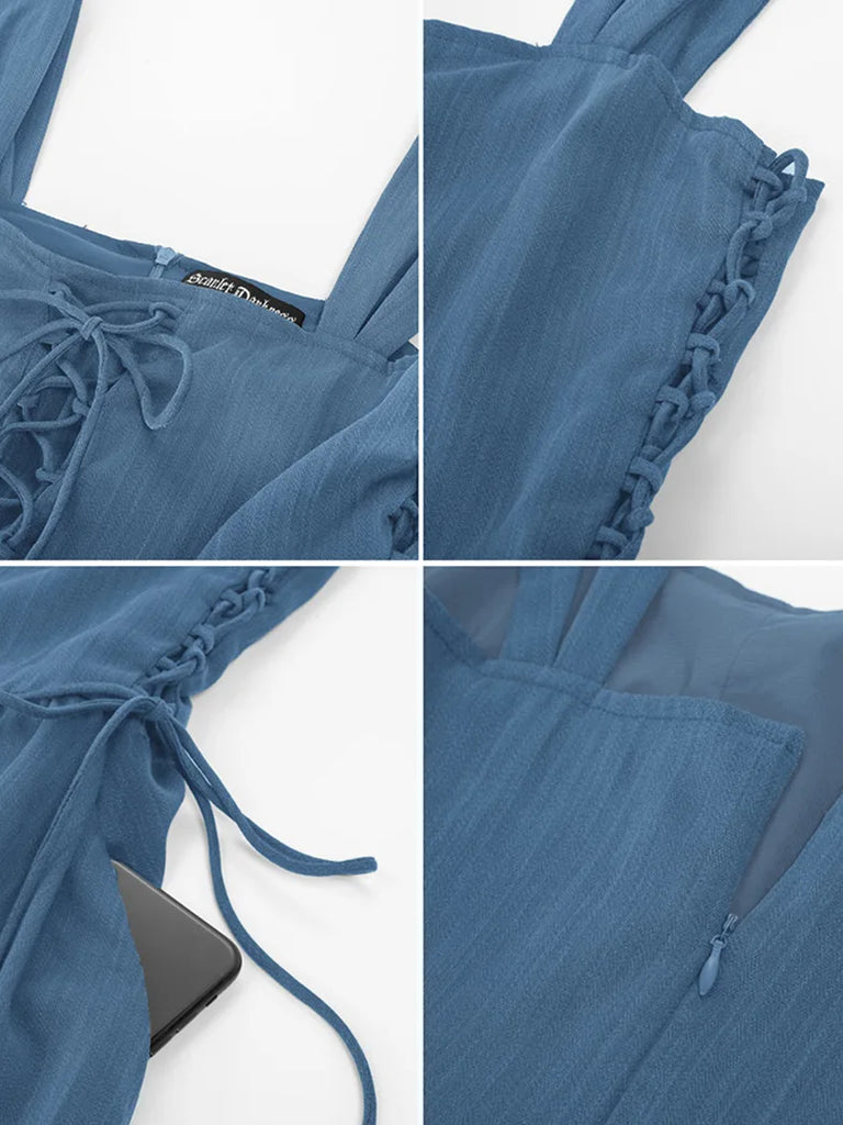 Scarlet Darkness Wide-strap Renaissance Peasant Dress with Pockets