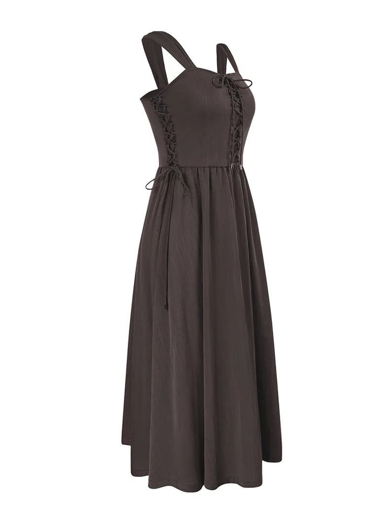 Scarlet Darkness Wide-strap Renaissance Peasant Dress with Pockets