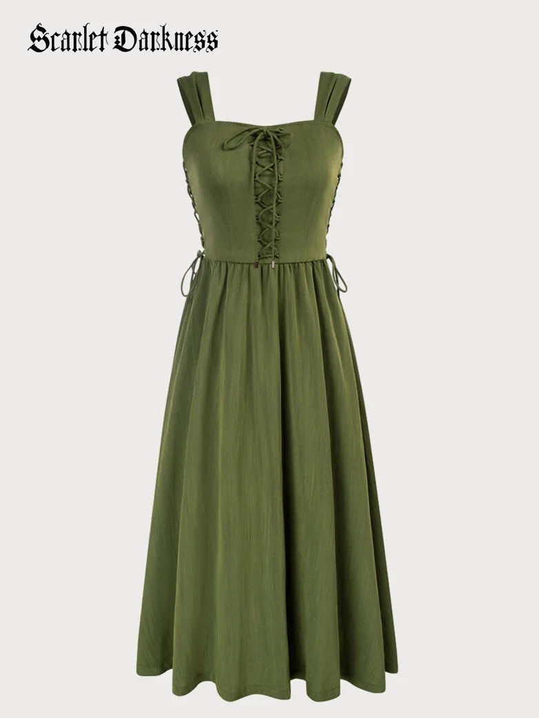 Women's Clothing History Renaissance Fairy Dress For Women  V-Neck Bell  Sleeve Maxi Dress With Smocked Waist & Pockets Medieval Style Maxi Dress