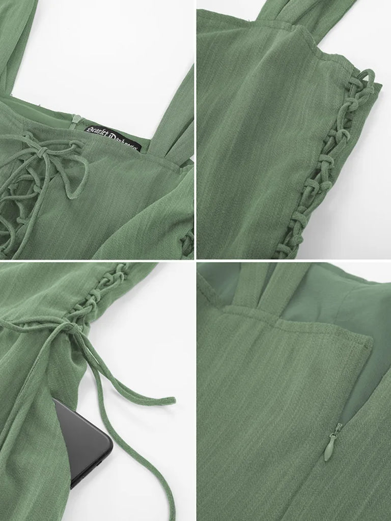 Scarlet Darkness Wide-strap Renaissance Peasant Dress with Pockets