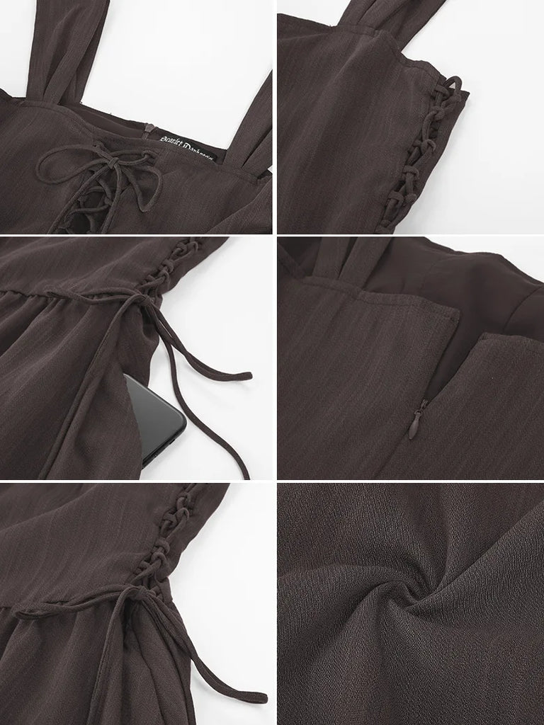 Scarlet Darkness Wide-strap Renaissance Peasant Dress with Pockets