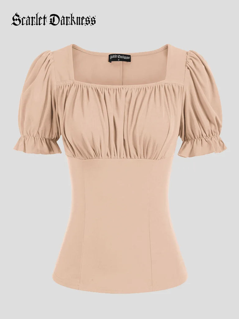 Scarlet Darkness Renaissance Off the Shoulder Comfy Cotton Pirate Tops Khaki