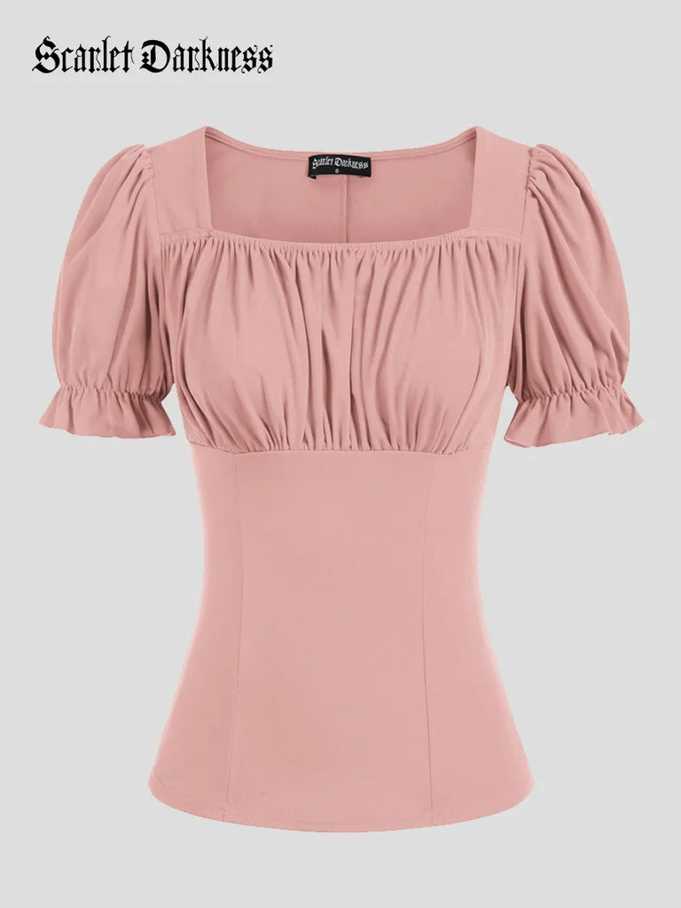 Scarlet Darkness Renaissance Off the Shoulder Comfy Cotton Pirate Tops Pink