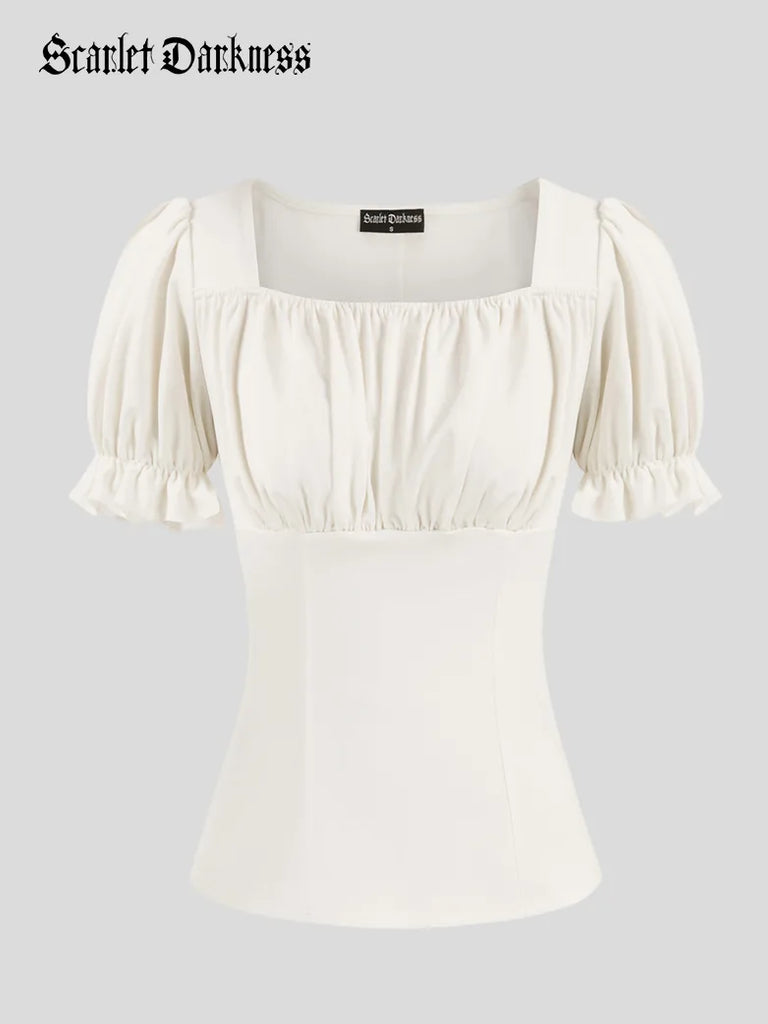 Scarlet Darkness Renaissance Square Neck Slim Fit Short Sleeve Tops