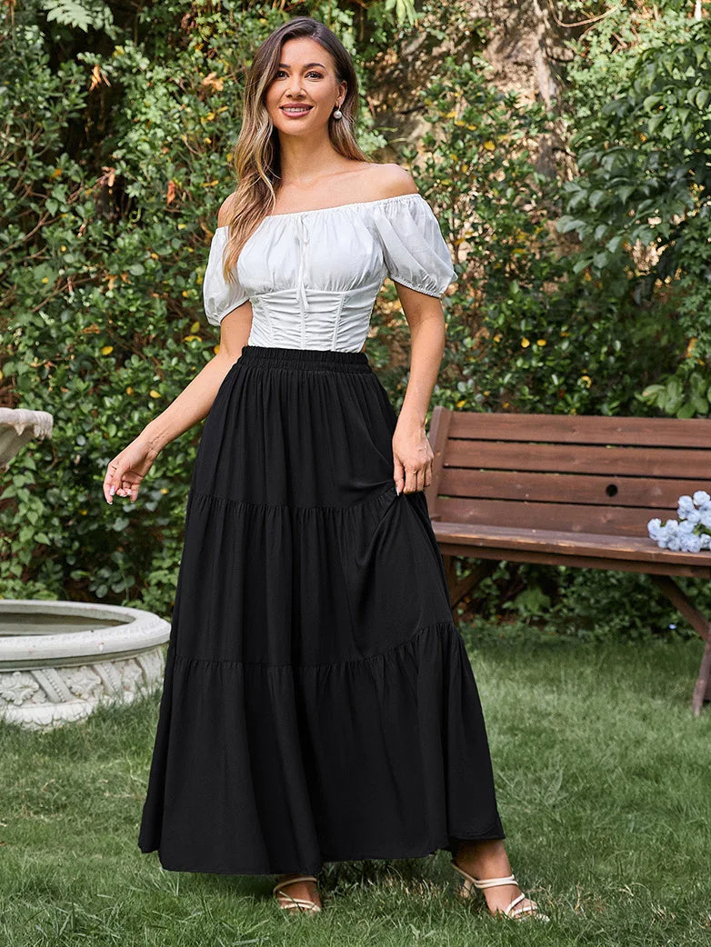 Scarlet Darkness Renaissance Elastic Waist Swing Skirt with Pockets
