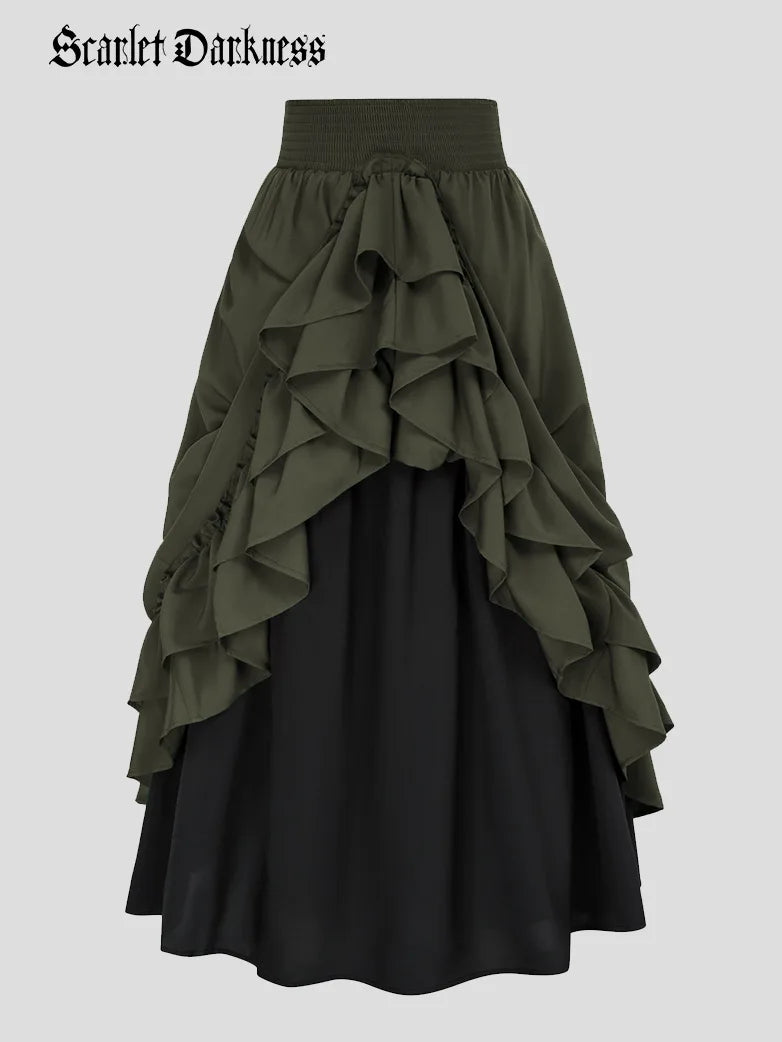 Scarlet Darkness Victorian Dual Layer Ruffled Hem Back Adjustable