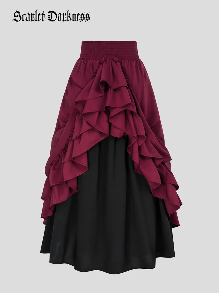 Jupe Longue Renaissance à Volants Pour Femme - Taille Haute élastique Style Vintage Médiéval | Jupe Trapèze Fluide