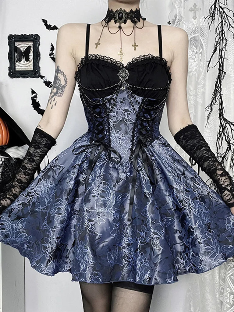 Scarlet Darkness Victorian Gothic Sweetheart Neck Jacquard 2-piece Dress