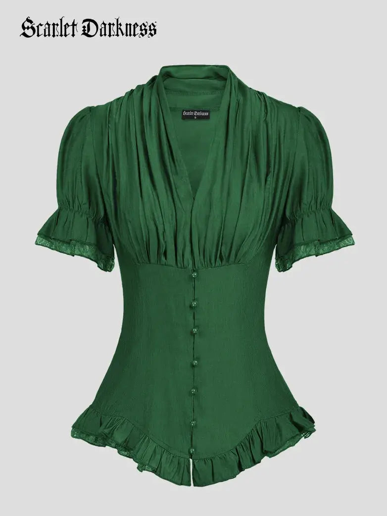 SCARLET DARKNESS Vrouwen Renaissance Corset Blouse Vintage V-hals Middeleeuwse Wrap Blouse, Zwart, XXL SCARLET DARKNESS Vrouwen Renaissance Corset Blouse Vintage V-hals Middeleeuwse Wrap Blouse, Zwart, XXL