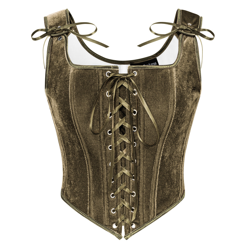 Scarlet Darkness Velvet Victorian Corset with 12 Bones and Lace-up