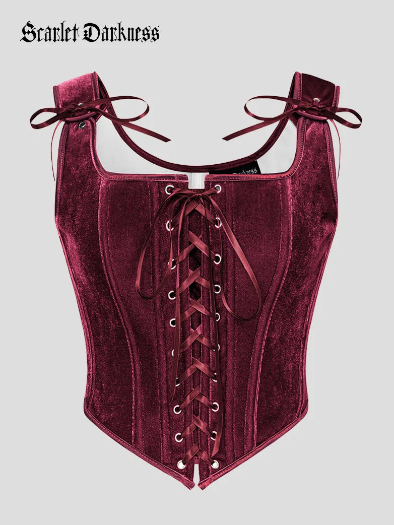 SCARLET DARKNESS Corsetto Rinascimentale Da Donna, Con Lacci Sul